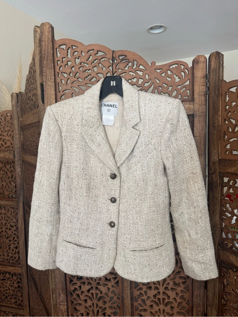 Chanel Cream Tweed Jacket Blazer 36